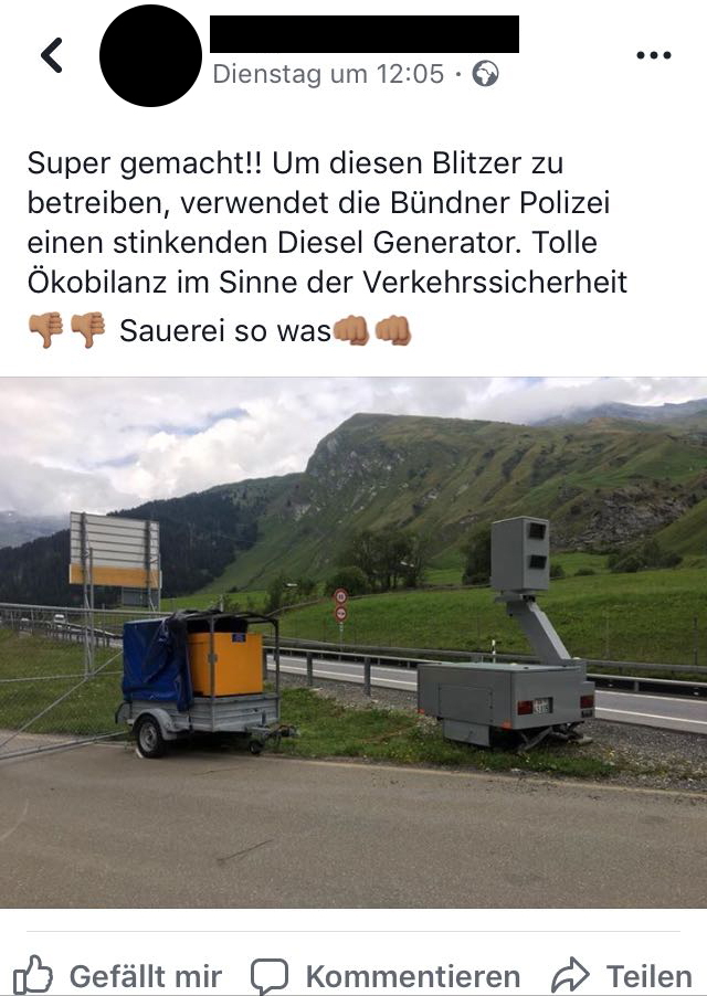 Mit diesem Post klagte ein User auf Facebook über den Diesel-Blitzer.