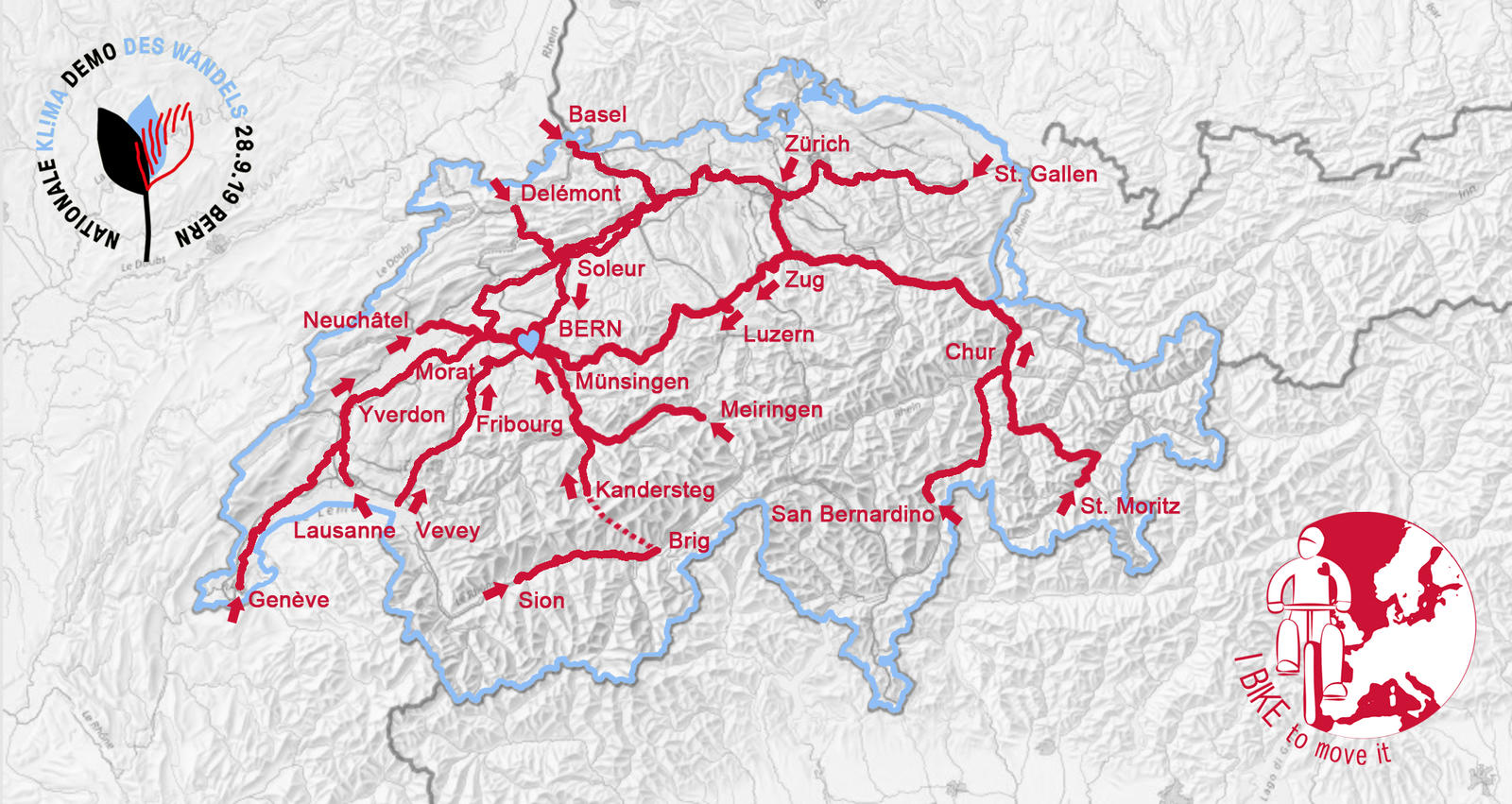 Viele Wege füren nach Bern an die Klima-Demo.