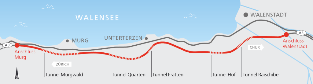 Die A3 wird zwischen den Anschlüssen Murg und Walenstadt instand gesetzt (rot). PRESSEBILD
