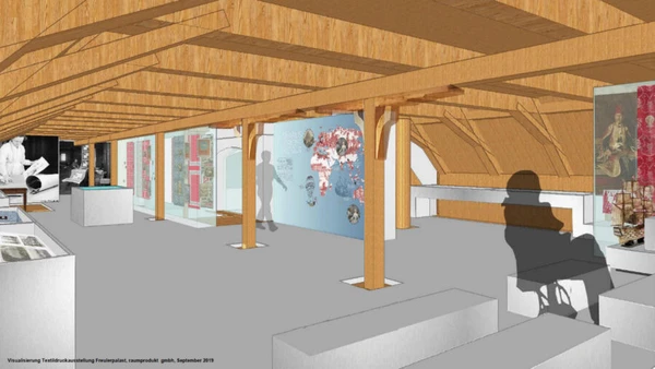 Visualisierung der neuen Ausstellungsfläche im Dachgeschoss des Freulerpalasts.