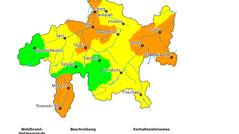 Grün:  gering, Gelb: mässig, Orange: erheblich