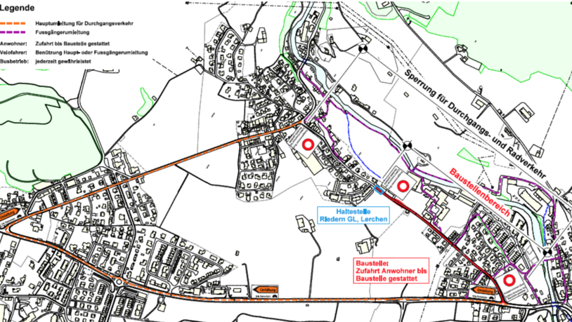 Die Lerchenstrasse muss saniert werden und ist bis Ende Jahr gesperrt. /KANTON GLARUS