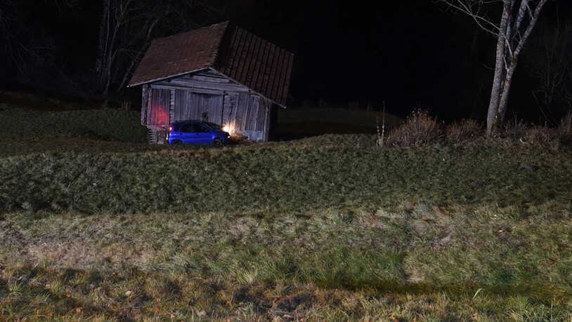 Ein Unfallwagen wurde nach 80 Metern von einem Stall gestoppt.