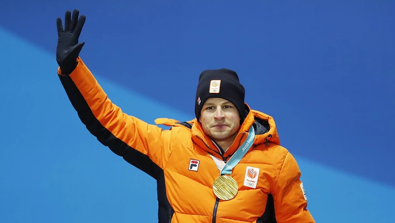 Sven Kramer, der Olympiasieger über 5000 m, bei der Medaillenzeremonie in Pyeongchang