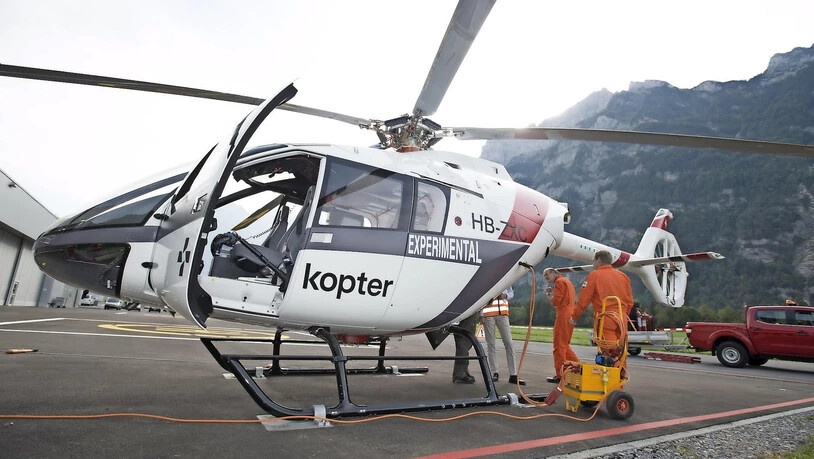 P3: Mit dem dritten Prototypen des Helikoptermodells SH09 werden in Mollis derzeit «Groundruns», Bodentests, durchgeführt.Pressebild