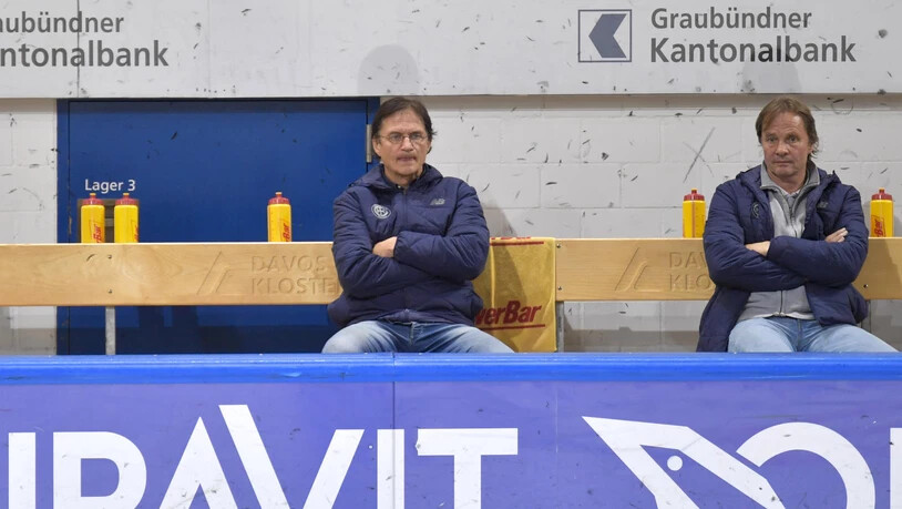 Arno Del Curto und Remo Gross bei einem ihrer letzten Einsätze als Davoser Trainer-Duo.