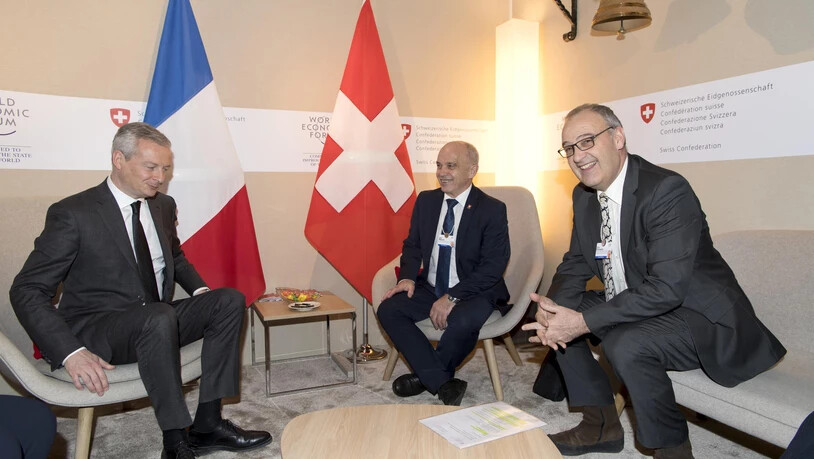 Der französische FInanzminister Bruno Le Maire, unser Bundespräsident Ueli Maurer und Bundesrat Guy Parmelin.