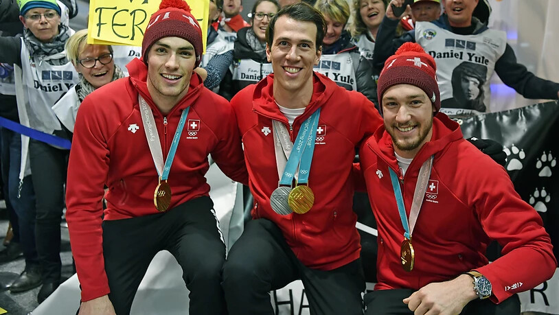 Das Schweizer Slalom-Team um Daniel Yule (links) und Ramon Zenhäusern (Mitte) hofft auf eine Medaille