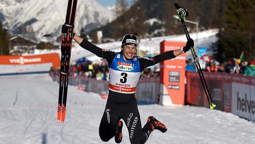 Bereits legendär: Laurien van der Graaffs Luftsprung nach dem Sieg bei der Sprint-Generalprobe vor einem Jahr in Seefeld