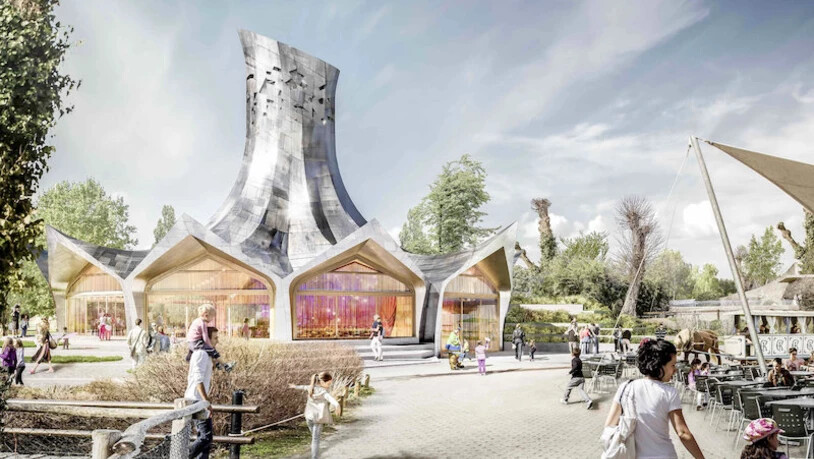 So sieht er aus, der Neubau im Herzen von Knies Kinderzoo. In der Manege sind unter anderem Hundeshows der Tierdresseurin Rosi Hochegger geplant.  Visualisierung zVg.