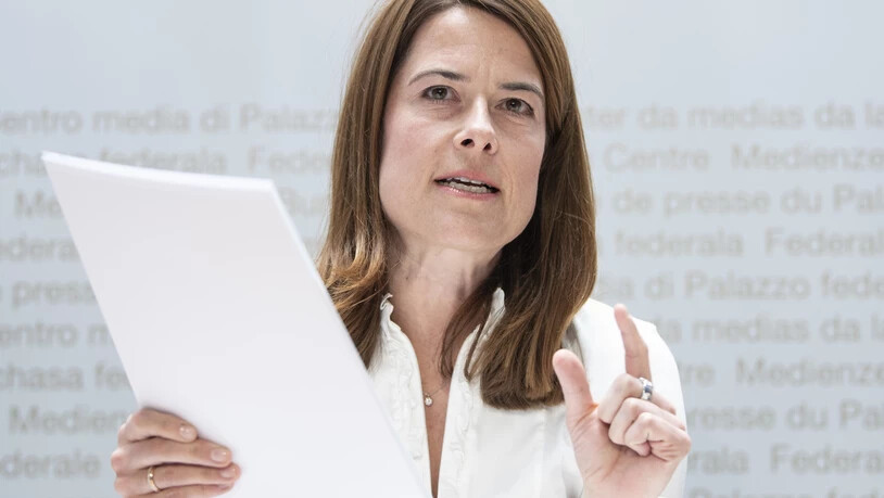 FDP-Präsidentin Petra Gössi präsentiert den Fragebogen für die Mitgliederbefragung zur Umwelt- und Klimapolitik.