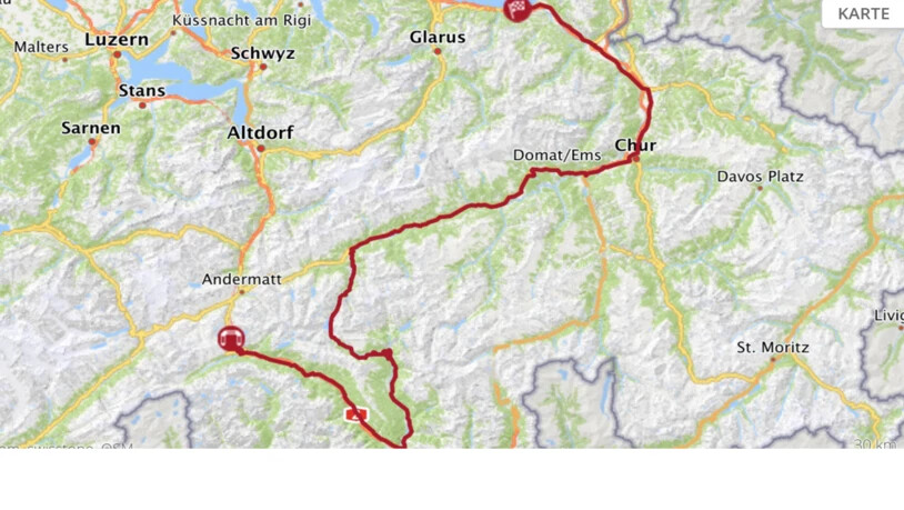  Die 7. Etappe führt von Unterterzen bis zum Gotthard.