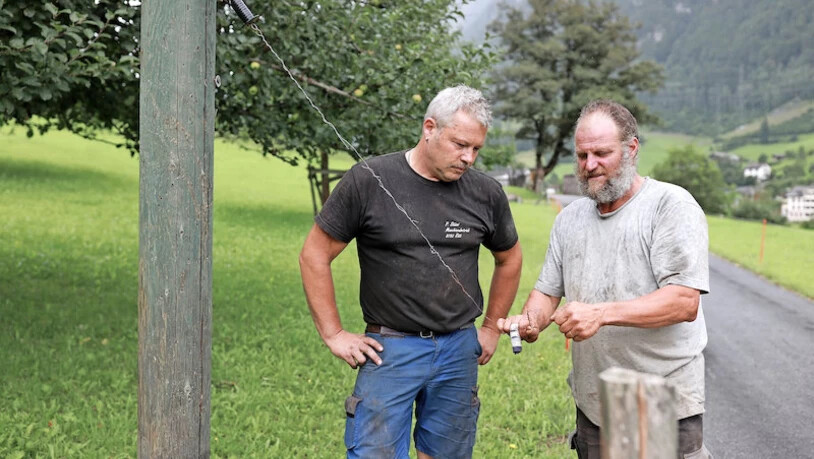 Die zwei Opfer: Peter Stüssi (links) und Fridli Kundert begutachten die Schäden an den Weidezäunen. 