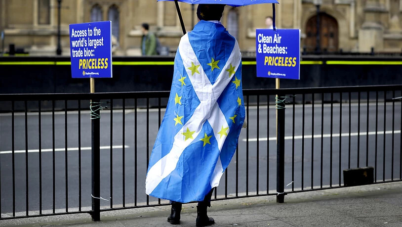 Ein Mann demonstriert in London gegen den Brexit.