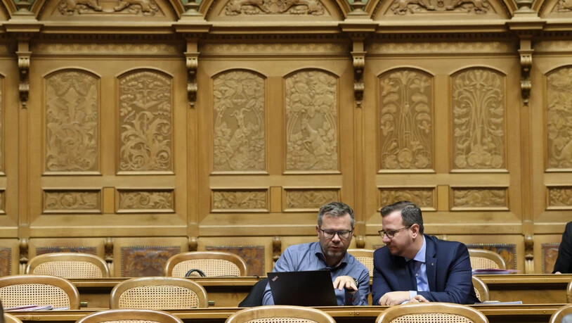 Die Nationalräte Thomas Rechsteiner (CVP/AI), links, und Philipp Matthias Bregy (CVP/VS) während der Budgetdebatte.