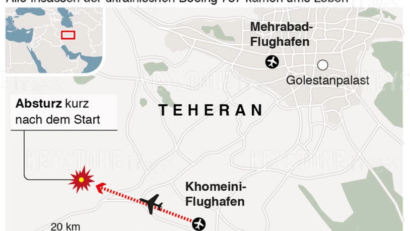 Die Boeing 737 der Fluggesellschaft Ukraine International stürzte kurz nach dem Start in Teheran ab. Alle 176 Insassen kamen ums Leben.