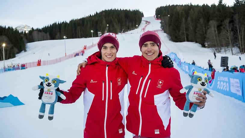An den Jugend-Winterspielen resultierten für Sandro Zurbrügg (rechts) und Luc Roduit im Riesenslalom Silber und Bronze