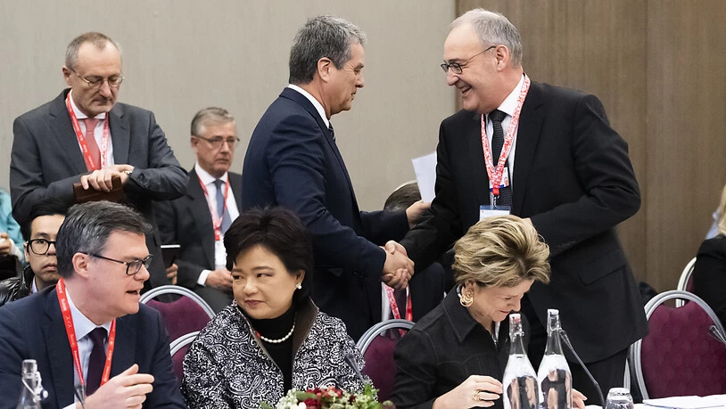 Übergangslösung für Streitschlichtung in der WTO gefunden: Bundesrat Guy Parmelin (rechts) und WTO-Generaldirektor Roberto Azevedo am WEF in Davos.