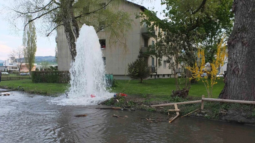 Der beim Unfall in Altenrhein demolierte Hydrant flutete eine Strasse.