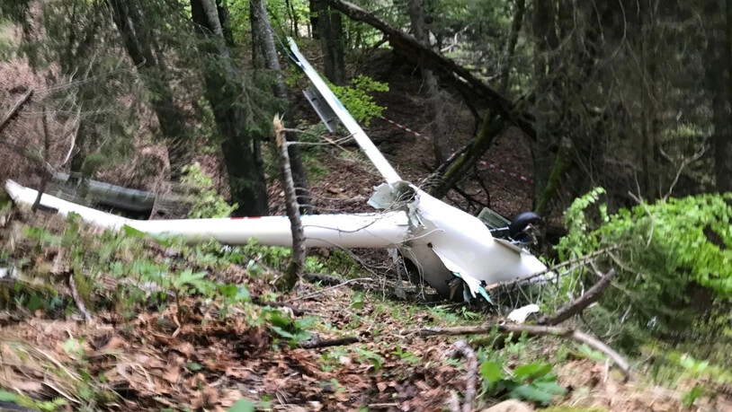 Das auseinandergebrochene Segelflugzeug nach dem Absturz in der Region des Bettlacherbergs.