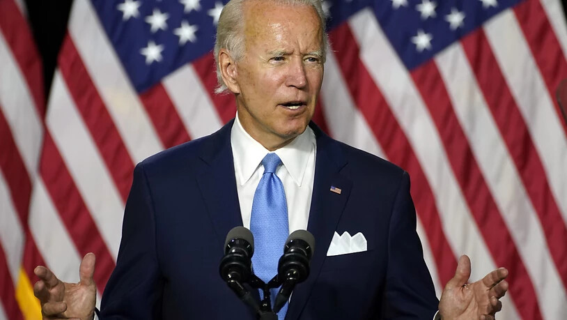 Joe Biden, designierter Präsidentschaftskandidat der US-Demokraten, redet während einer Pressekonferenz. Foto: Carolyn Kaster/AP/dpa