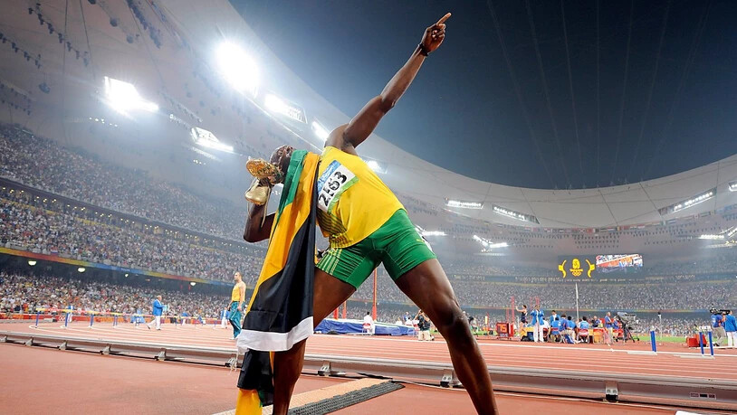 Usain Bolt setzte 2008 in Peking nach dem Olympiasieg über 200 m zu seiner berühmten Bogenschützen-Pose an