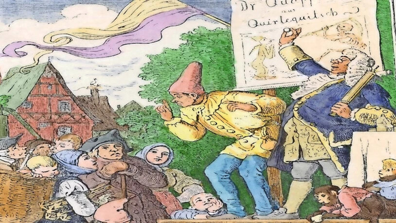 Holzschnitt aus einer ABC-Fibel: Quacksalber und Kurpfuscher durften in Glarus bis 1920 ganz legal ihre «Künste» anpreisen und ausüben. 
