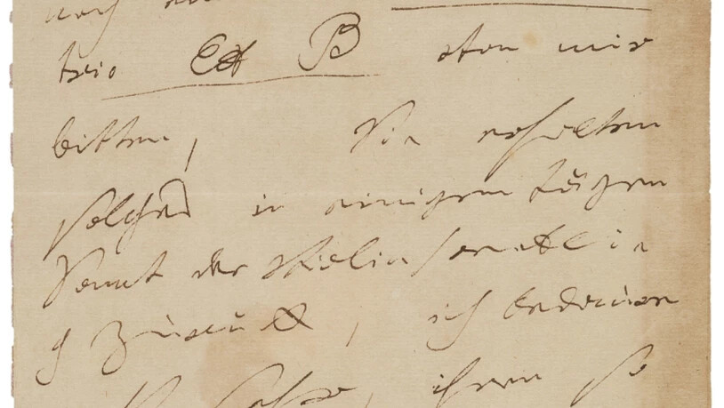 HANDOUT - Etwa 200 Jahre alte Zeilen: Ein Brief des Komponisten Ludwig van Beethoven ist in den USA für 275 000 Dollar (rund 230 000 Euro) versteigert worden. Foto: Heritage Auctions/dpa - ACHTUNG: Nur zur redaktionellen Verwendung im Zusammenhang mit…