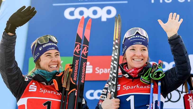 So wollen sie auch am Sonntag vom Podest winken: Laurien van der Graaff (li.) und Nadine Fähndrich streben im Teamsprint eine Medaille an