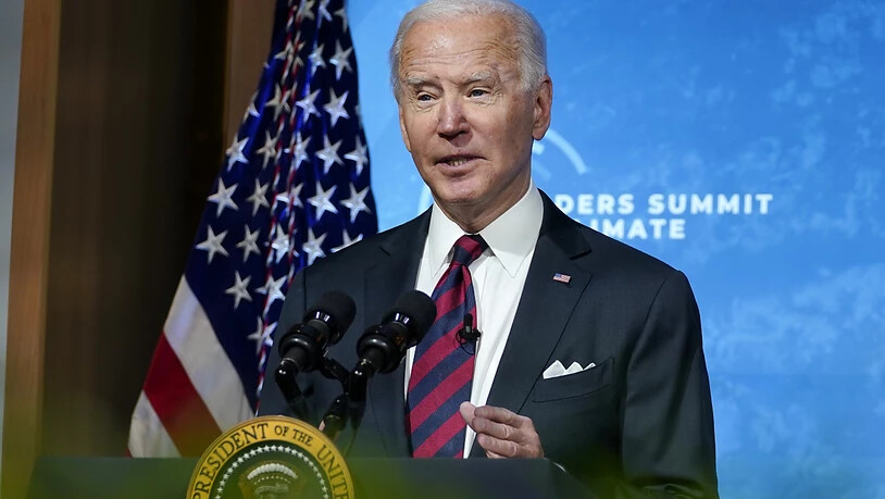 Joe Biden, US-Präsident, spricht beim virtuellen Klima-Gipfel, zu dem er dutzende Staats- und Regierungschefs eingeladen hat, im East Room des Weißen Hauses. Foto: Evan Vucci/AP/dpa