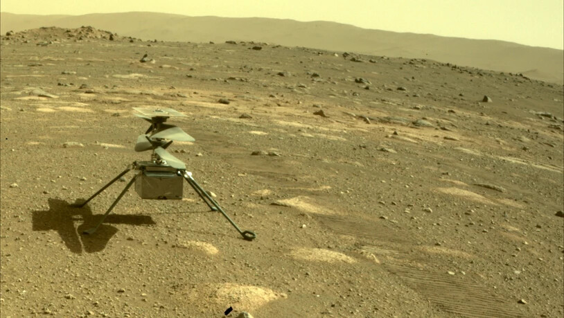 ARCHIV - Der Hubschrauber «Ingenuity» der US-Raumfahrtbehörde Nasa auf dem Mars. Foto: NASA/JPL-Caltech/dpa - ACHTUNG: Nur zur redaktionellen Verwendung im Zusammenhang mit der aktuellen Berichterstattung und nur mit vollständiger Nennung des…