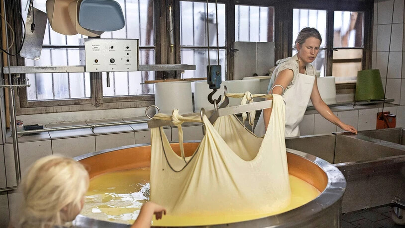Genug zu tun: Älplerin Rebekka Zimmermann kann trotz nassem Sommer viel Käse produzieren.