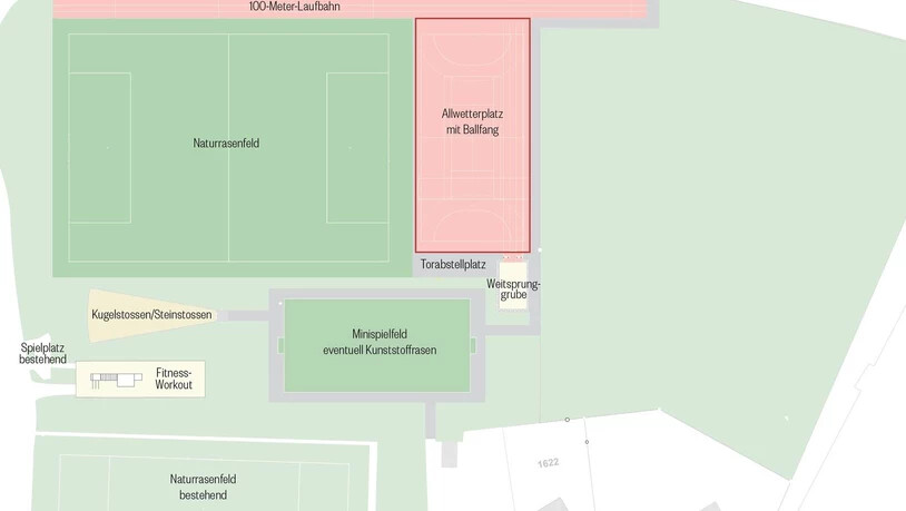 Im Zentrum der Sanierung steht der Ersatz des Sandplatzes. Dieser wird durch ein kleineres Naturrasenfeld und einen neuen Allwetterplatz ersetzt. Neu ist zudem ein Mini-Spielfeld sowie ein Fitness-Workout-Bereich geplant.