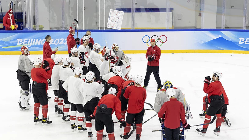 Die Schweizer Eisockey-Nationalmannschaft beim Training in Peking
