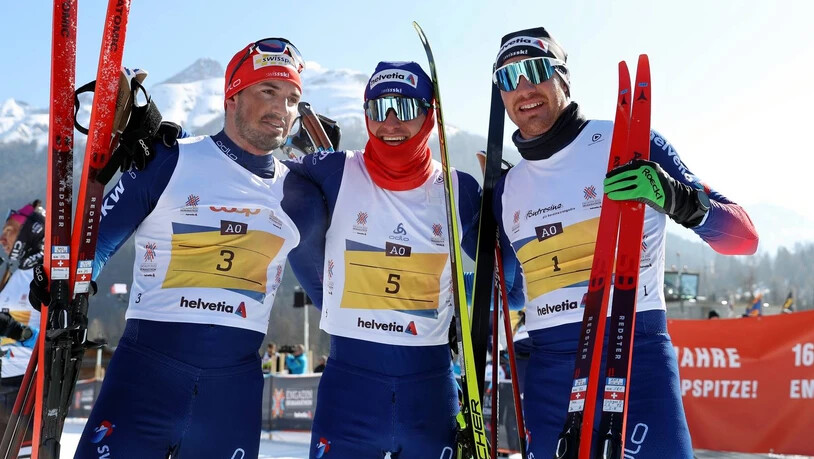 Schweizer auf Siegeskurs: Roman Furger gewinnt den 52. Engadin Skimarathon vor Dario Cologna. Thomas Baumann wird Vierter.