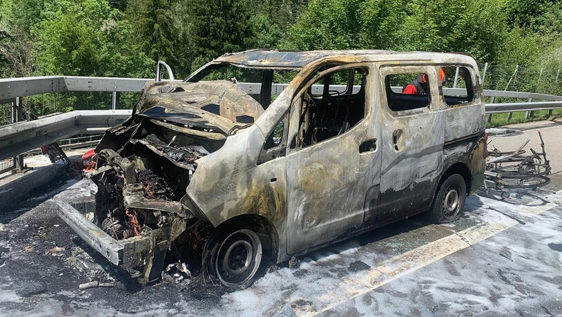 Totalschaden: Der Kleintransporter brannte komplett aus. Die Insassen hatten sich zuvor in Sicherheit bringen können.