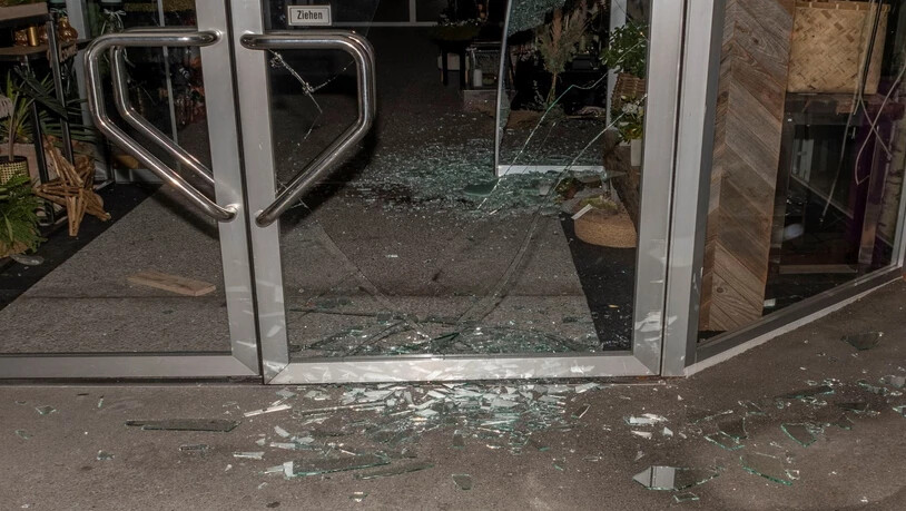 Scheibe in Brüche: Zwei Einbrecher mit einem Hund kommen nicht weit. Sie werden auf frischer Tat erwischt und von der Polizei festgenommen.