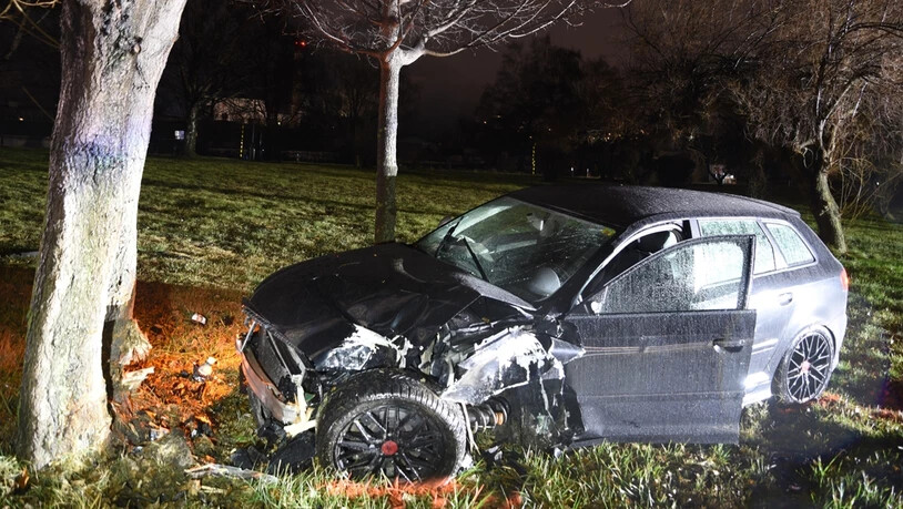 Nach Schleuderfahrt über eine Wiese: Die Fahrt endete abrupt, als der 27-jährige Autofahrer in einen Baum prallte.