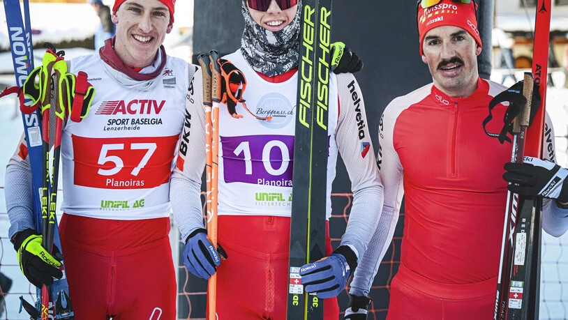 Siegertreppchen Nummer 2: Isai Näff (Mitte) setzt sich bei den Männern vor Jonas Baumann (links) und Antonin Savary durch. 