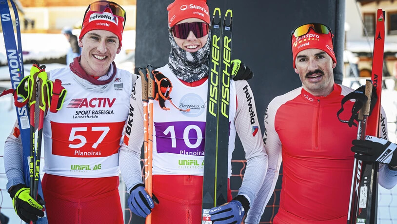 Siegertreppchen Nummer 2: Isai Näff (Mitte) setzt sich bei den Männern vor Jonas Baumann (links) und Antonin Savary durch. 