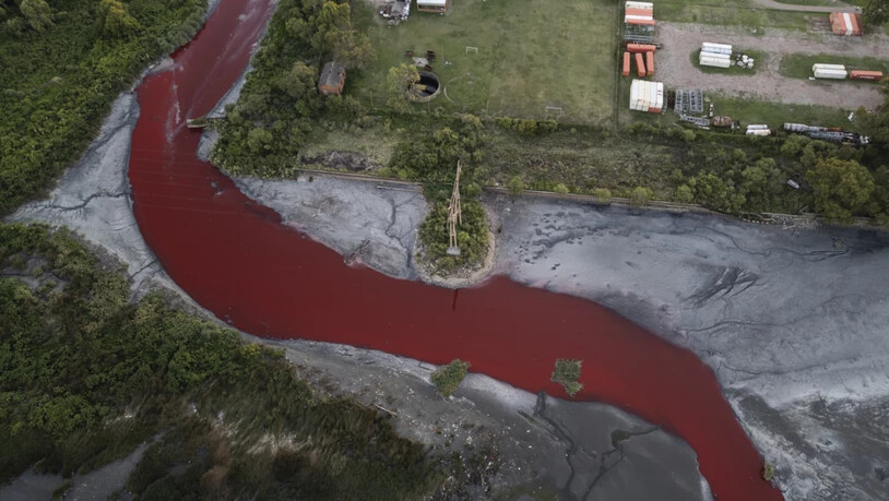 Das blutrote Wasser beunruhigt die Menschen in der argentinischen Gemeinde Avellaneda nahe Buenos Aires.