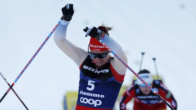 So möchte Nadine Fähndrich auch am Donnerstag in Trondheim jubeln: Anfang Januar gewann sie den Weltcupsprint im Val di Fiemme