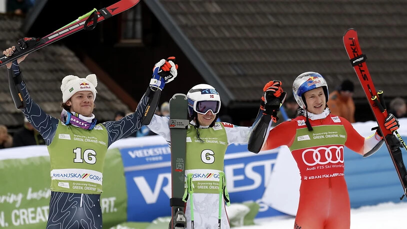 Die ersten drei (v.l.): Lucas Pinheiro Braathen, Henrik Kristoffersen, Marco Odermatt