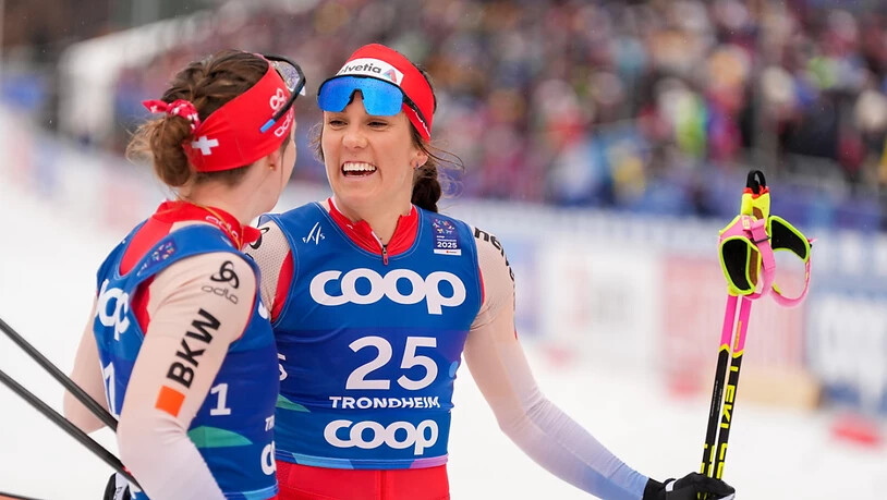 Anja Weber (rechts) gewinnt zusammen mit Nadine Fähndrich WM-Bronze im Teamsprint