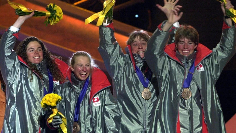 Vorbilder: 2002 gewannen (v.l.).Laurence Rochat, Natascia Leonardi, Brigitte Albrecht und Andrea Huber sensationell Olympia-Bronze in der Staffel