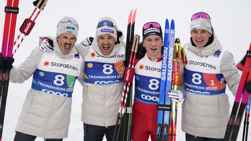 Coup vor einem Jahr: Das Schweizer Bronze-Team an der WM mi (v.l.) Jonas Baumann, Jason Rüesch, Valerio Grond und Cyril Fähndrich