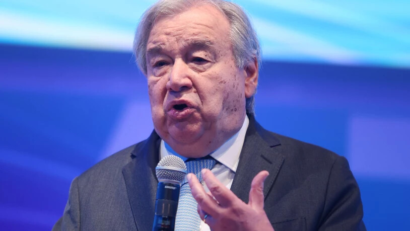 UN-Generalsekretär Antonio Guterres spricht auf der Veranstaltung «Water Forward - Driving Jobs and Prosperity» während der Frühjahrstagung von Weltbank und IWF am Hauptsitz des IWF in Washington. Foto: Gent Shkullaku/ZUMA Press Wire/dpa