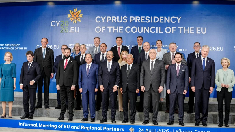 Staats- und Regierungschefs der EU-Staaten zusammen in Zypern. Foto: Kay Nietfeld/dpa
