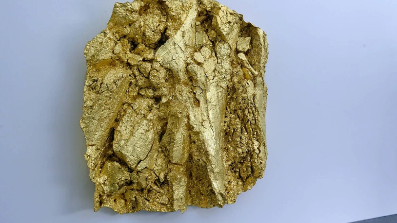 In der Ausstellung «Landliebe – Kunst und Landwirtschaft» im Bündner Kunstmuseum in Chur zu sehen:  das Werk «Acker» aus Epoxid und Blattgold von Asta Gröting.