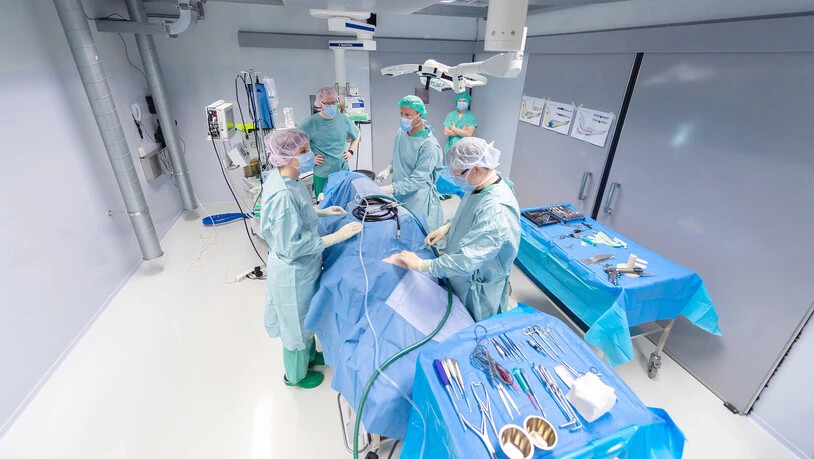 Eingriff am Tier: Mitarbeitende des Davoser AO-Forschungsinstituts führen für eine Studie an einem narkotisierten Schaf eine Operation durch.
